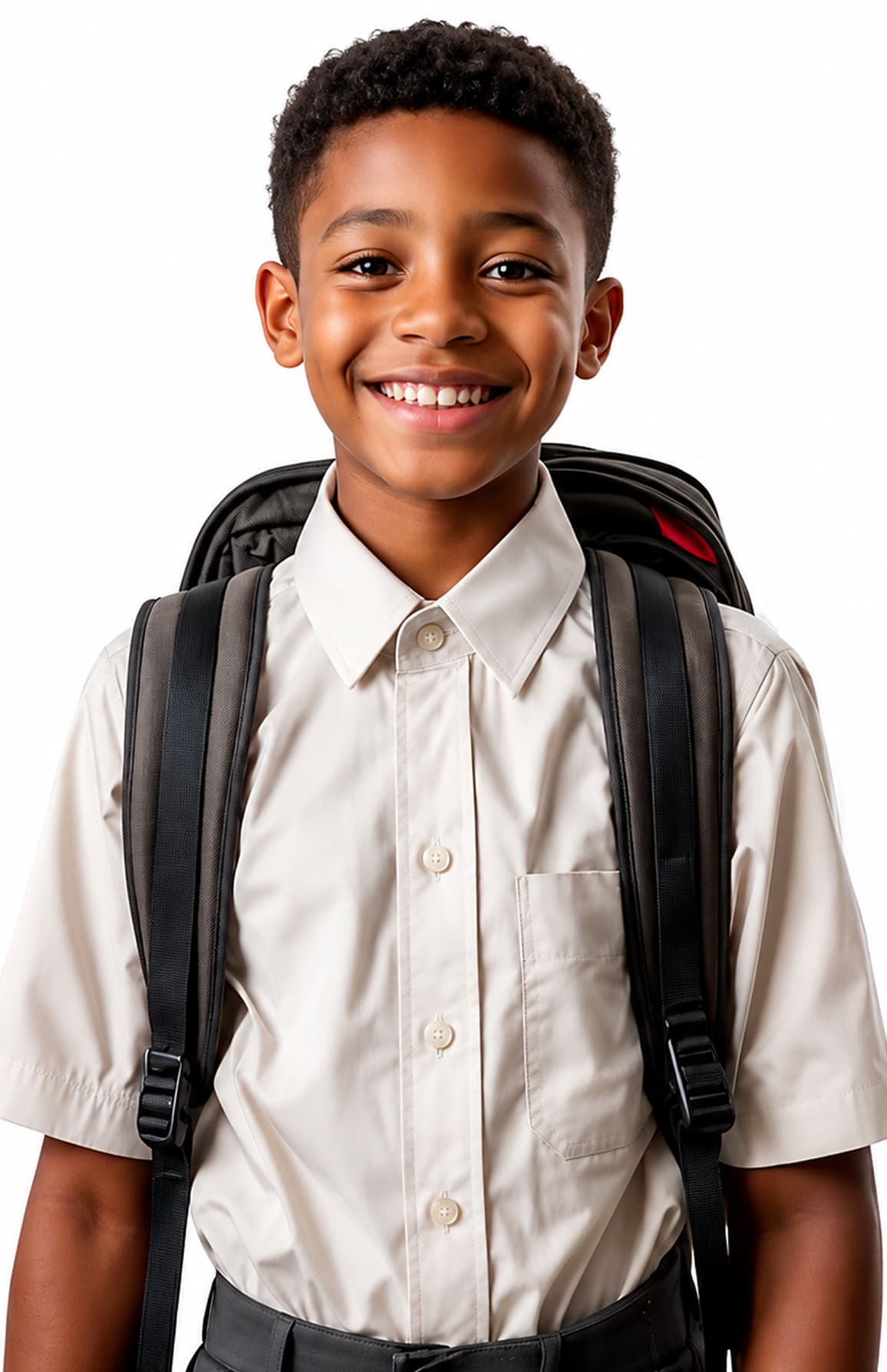 Smiling primary school boy wearing a backpack