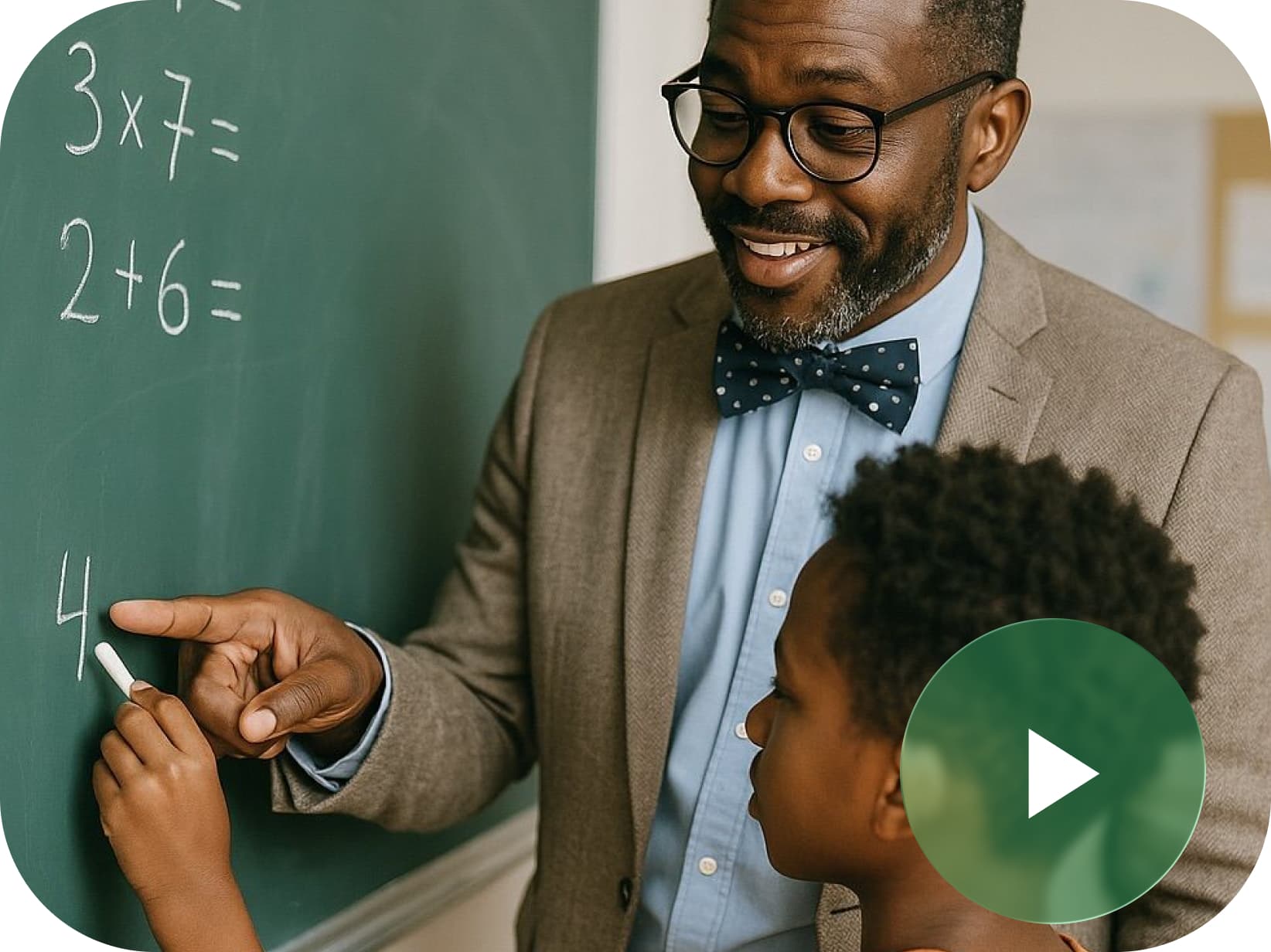 Teacher explaining a math problem to a child